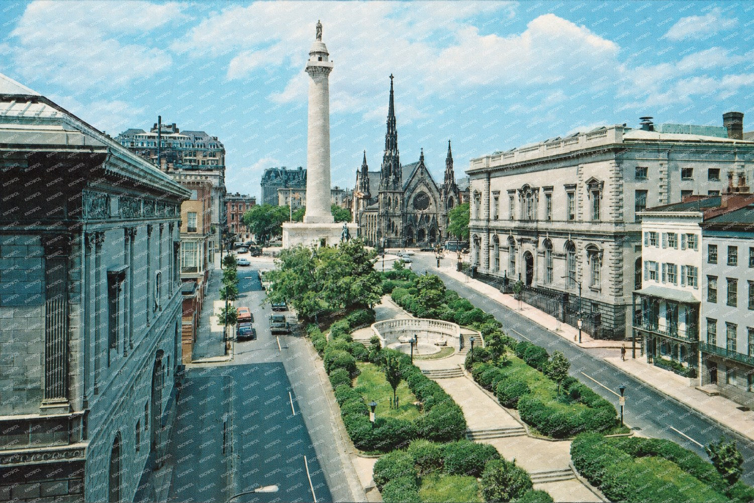 Washington Monument and Mt. Vernon Place, Baltimore, Maryland — Vintage Maryland Postcard