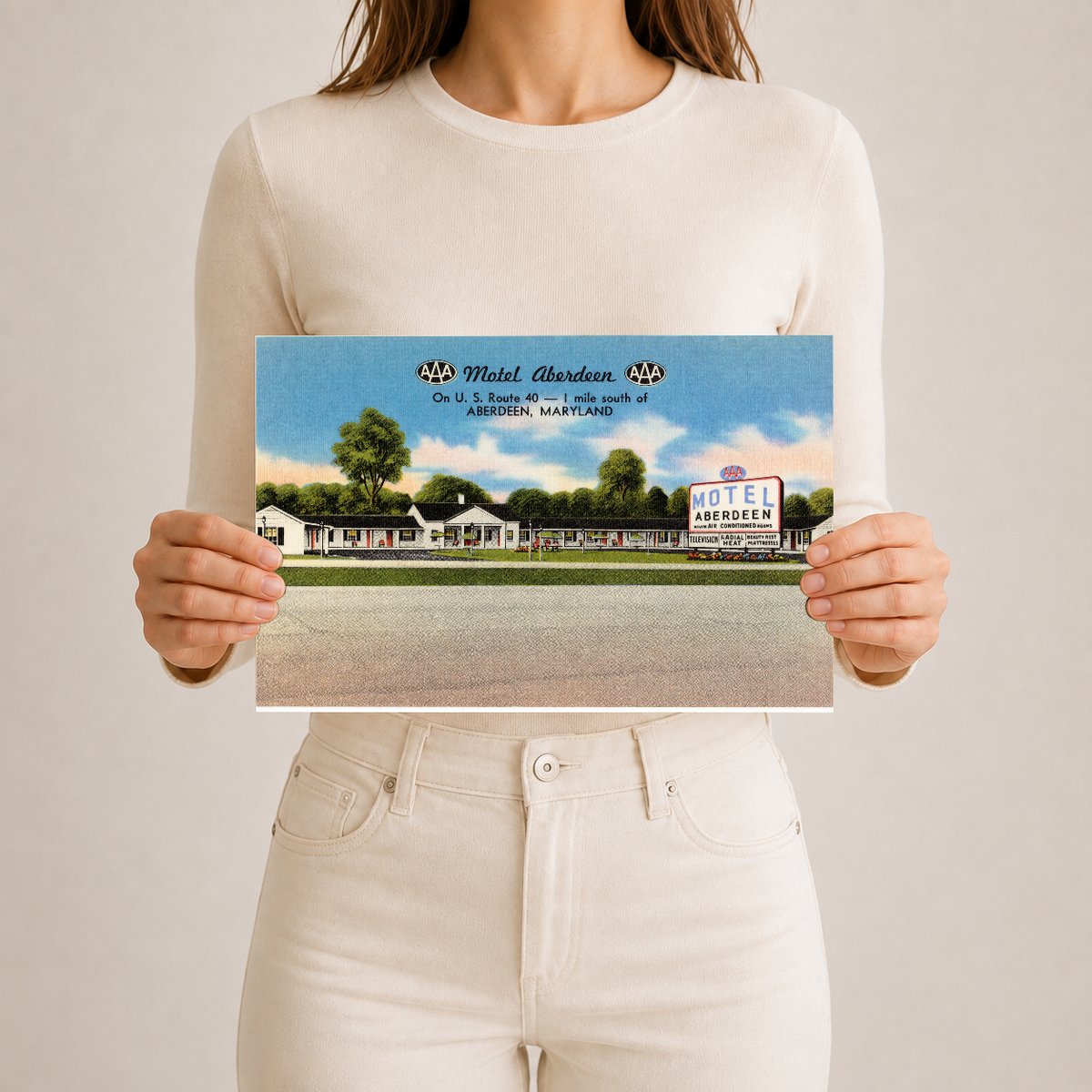 Motel Aberdeen on U. S. Route 40 -- 1 mile south of Aberdeen, Maryland — Vintage Maryland Postcard
