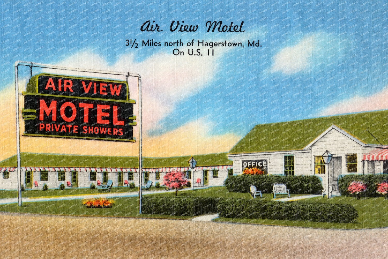 Air View Motel, 3 1/2 miles north of Hagerstown, MD on U. S. 11 — Vintage Maryland Postcard