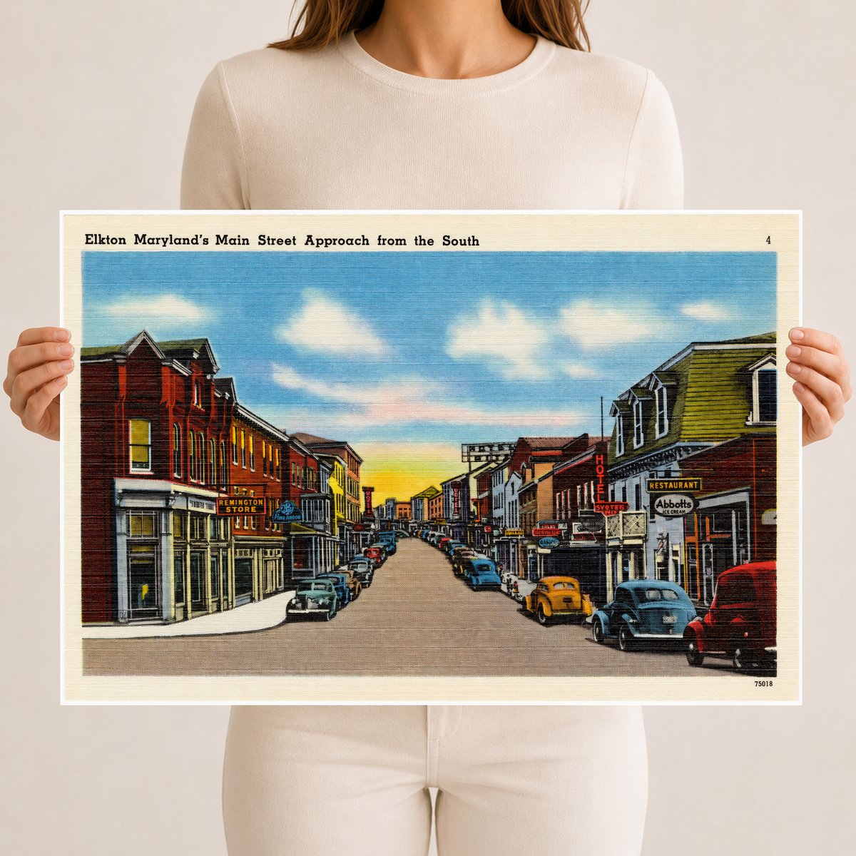 Elkton Maryland's Main Street approach from the South — Vintage Maryland Postcard