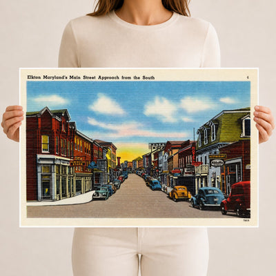 Elkton Maryland's Main Street approach from the South — Vintage Maryland Postcard