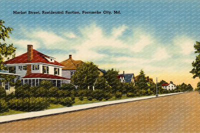 Market Street, Residential Section, Pocomoke City, MD — Vintage Maryland Postcard