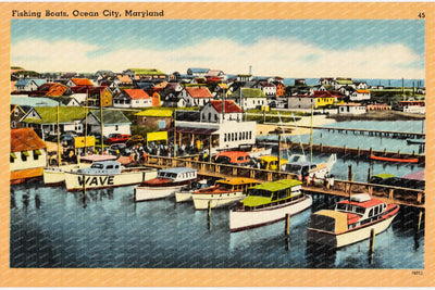 Fishing boats, Ocean City, Maryland — Vintage Maryland Postcard