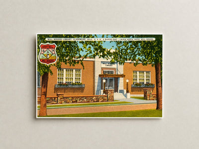 Claremore, OK: Will Rogers Library, Claremore, Okla., U.S.A., 4 blocks east, 1 block north, Hotel Will Rogers