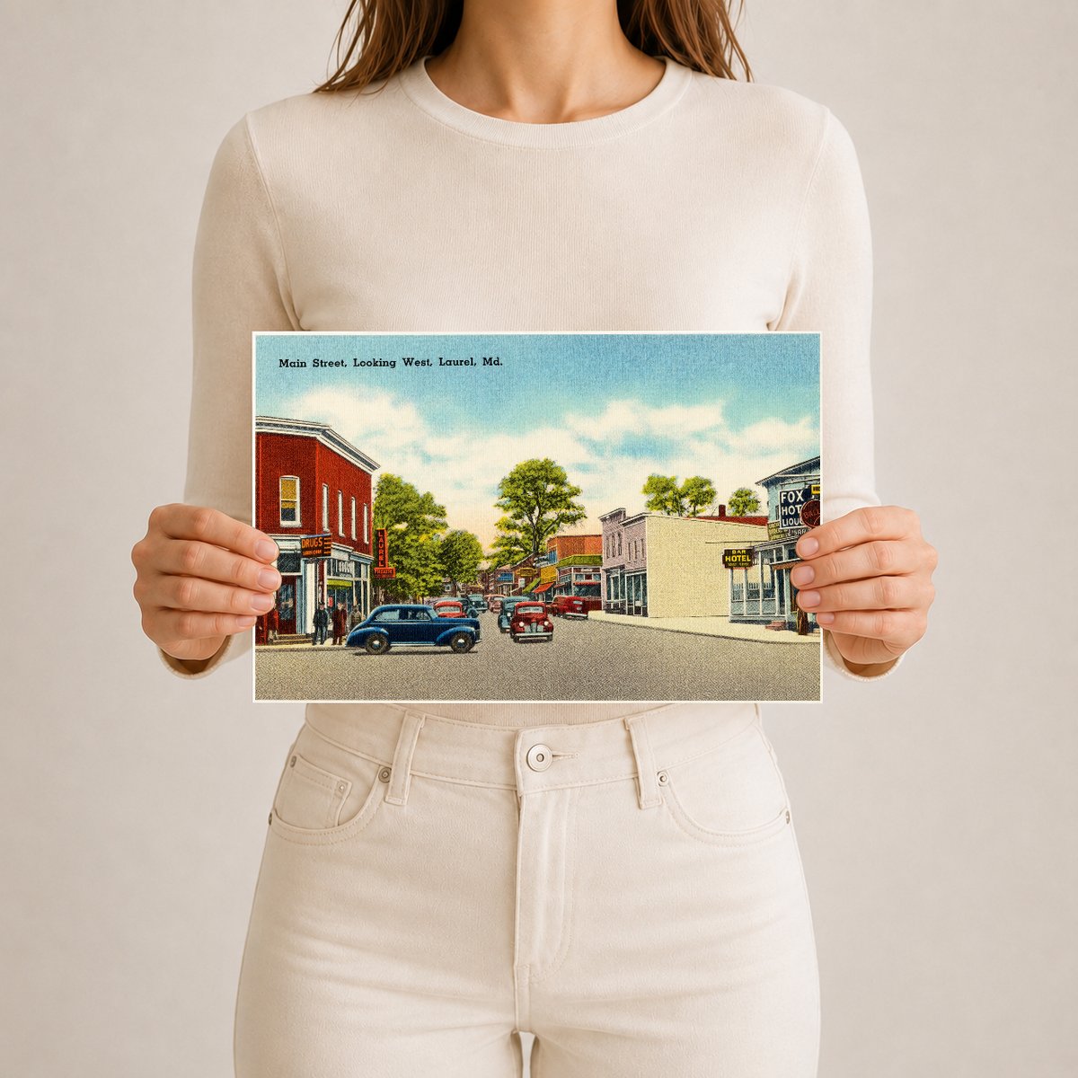 Main Street looking west, Laurel, MD — Vintage Maryland Postcard
