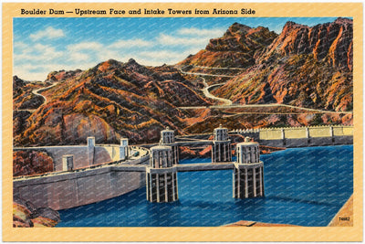 Hoover Dam, NV: Boulder Dam -- Upstream Face and Intake Towers from Arizona side