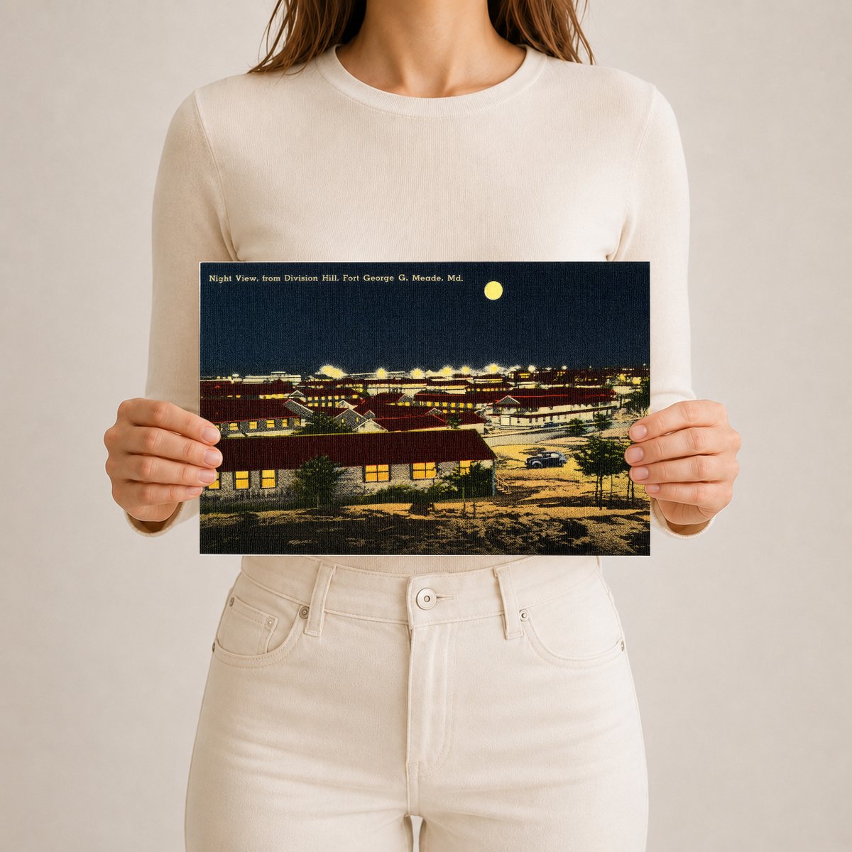 Night view, from Division Hill, Fort George G. Meade, MD — Vintage Maryland Postcard