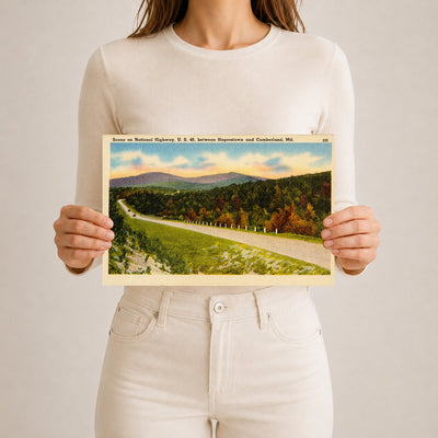 Scene on National Highway, U. S. 40, between Hagerstown and Cumberland, MD — Vintage Maryland Postcard