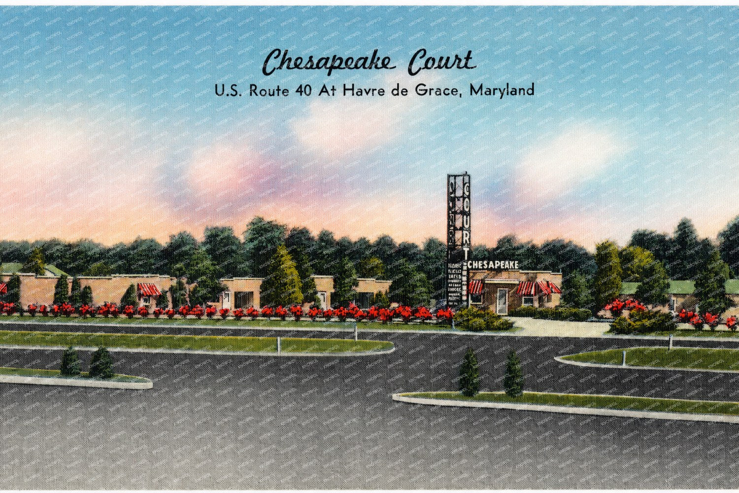 Chesapeake Court, U. S. Route 40 at Havre de Grace, Maryland — Vintage Maryland Postcard