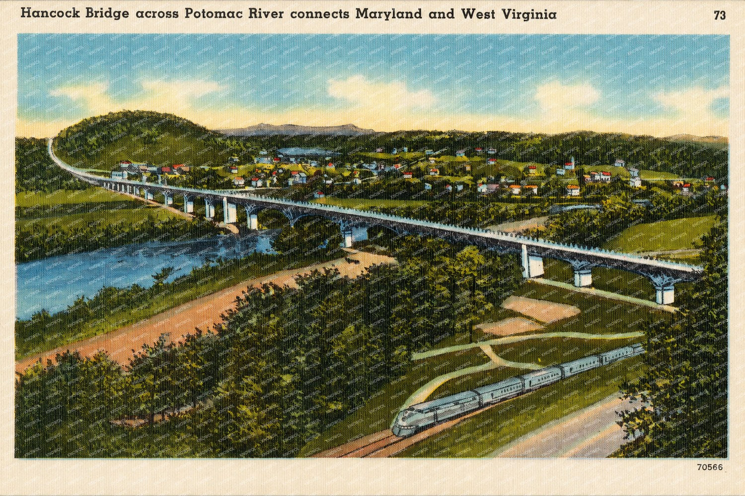 Hancock Bridge across Potomac River connects Maryland and West Virginia — Vintage Maryland Postcard