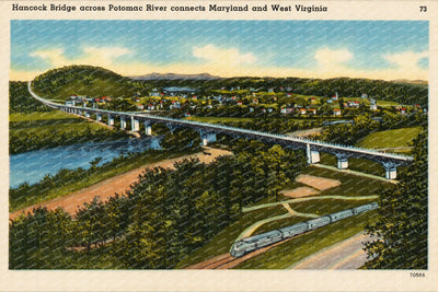 Hancock Bridge across Potomac River connects Maryland and West Virginia — Vintage Maryland Postcard