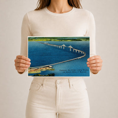 Chesapeake Bay Bridge, linking western and eastern shores of Maryland — Vintage Maryland Postcard