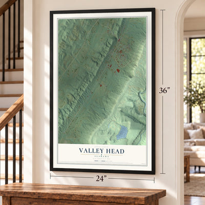 Valley Head, Alabama map, 24 x 36 inch print in a black frame by a staircase