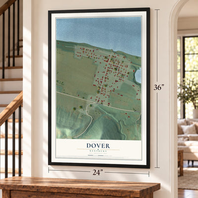 Dover, Kentucky map, 24 x 36 inch print in a black frame by a staircase