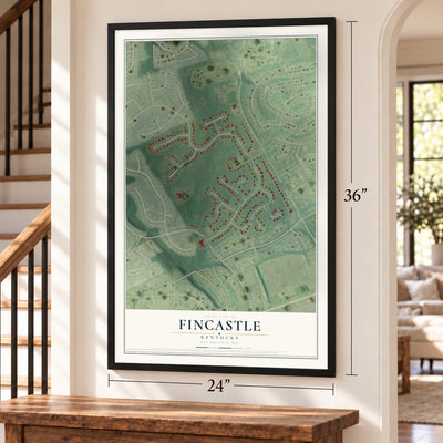 Fincastle, Kentucky map, 24 x 36 inch print in a black frame by a staircase