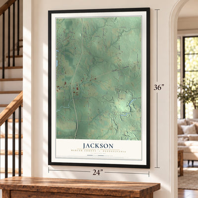 Jackson, Mercer County, Pennsylvania map, 24 x 36 inch print in a black frame by a staircase