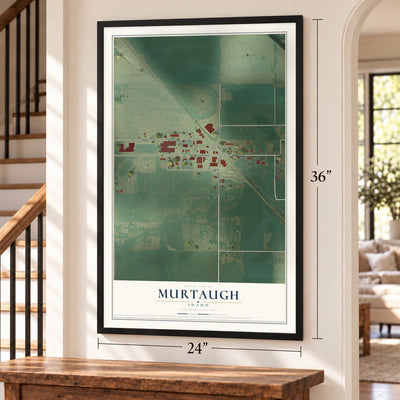 Murtaugh, Idaho map, 24 x 36 inch print in a black frame by a staircase