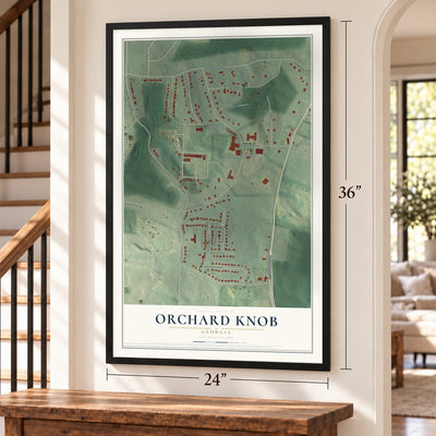 Orchard Knob, Georgia map, 24 x 36 inch print in a black frame by a staircase