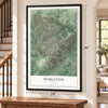 Mableton, Georgia map, 24 x 36 inch print in a black frame by a staircase