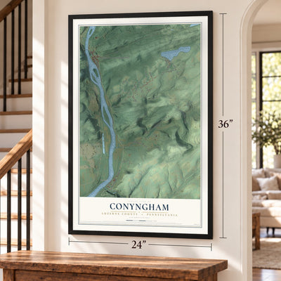 Conyngham, Luzerne County, Pennsylvania map, 24 x 36 inch print in a black frame by a staircase