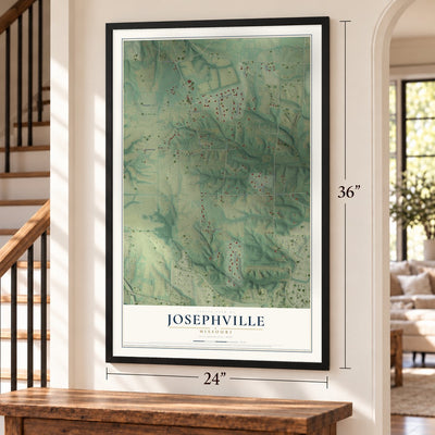 Josephville, Missouri map, 24 x 36 inch print in a black frame by a staircase