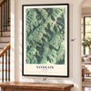 Sandgate, Vermont map, 24 x 36 inch print in a black frame by a staircase