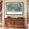 Dania Beach, Florida map, 24 x 36 inch print in a black frame above a dresser by a staircase