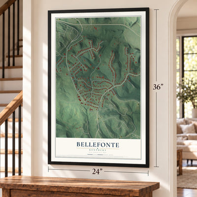 Bellefonte, Kentucky map, 24 x 36 inch print in a black frame by a staircase