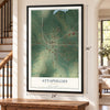 Attapulgus, Georgia map, 24 x 36 inch print in a black frame by a staircase
