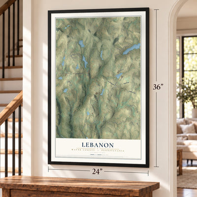 Lebanon, Wayne County, Pennsylvania map, 24 x 36 inch print in a black frame by a staircase