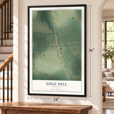 Edge Hill, Georgia map, 24 x 36 inch print in a black frame by a staircase