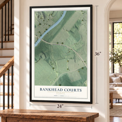 Bankhead Courts, Georgia map, 24 x 36 inch print in a black frame by a staircase