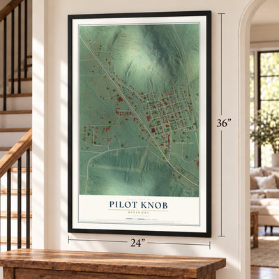 Pilot Knob, Missouri map, 24 x 36 inch print in a black frame by a staircase