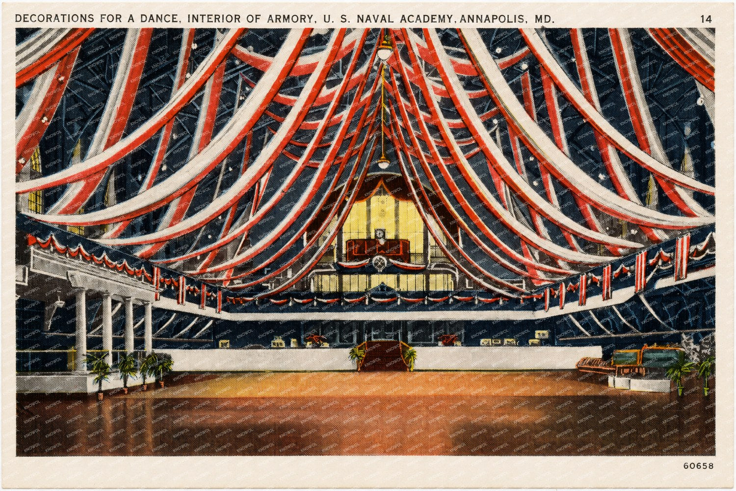 Decorations for a dance, interior of armory, U. S. Naval Academy, Annapolis, MD — Vintage Maryland Postcard