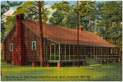 Club house on golf course along Pocomoke River, Pocomoke City, MD — Vintage Maryland Postcard