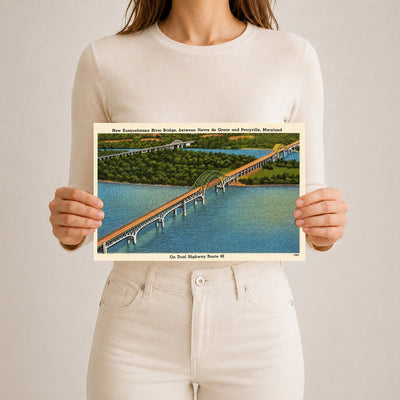 New Susquehanna River Bridge, between Havre de Grace and Perryville, Maryland — Vintage Maryland Postcard