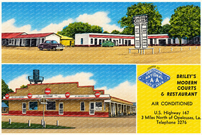 Opelousas, LA: Briley's Modern Courts & Restaurant, U.S. Highway 167, 3 miles north of Opelousas