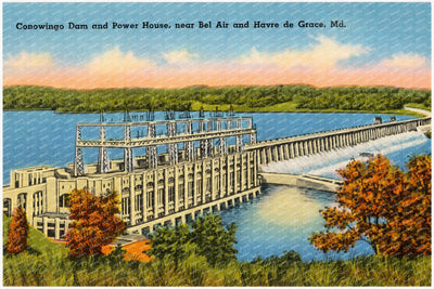 Conowingo Dam and Power House, near Bel Air and Havre de Grace, MD — Vintage Maryland Postcard