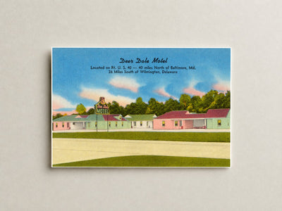 Deer Dale Motel, located on Route U. S. 40 -- 40 minutes north of Baltimore, MD, 26 miles south of Wilmington, Delaware — Vintage Maryland Postcard