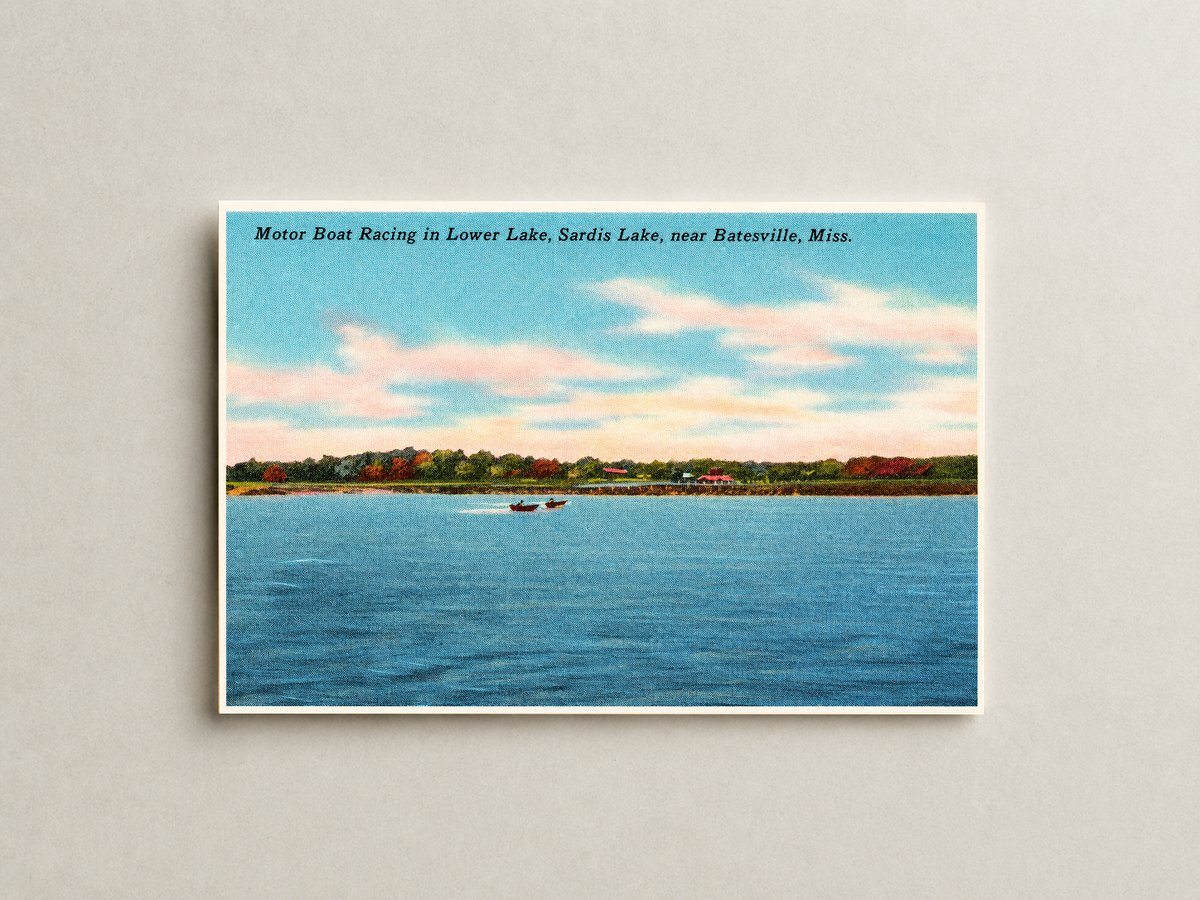 Sardis Lake, MS: Motor boat racing in lower lake, Sardis Lake, near Batesville