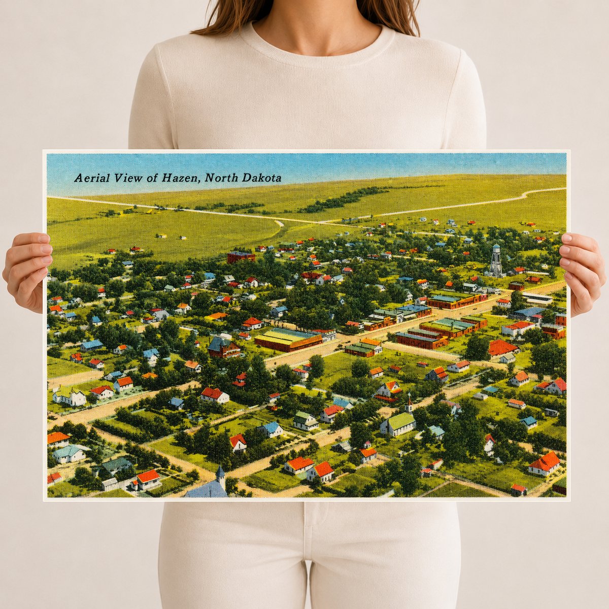 Hazen, ND: Aerial view of Hazen