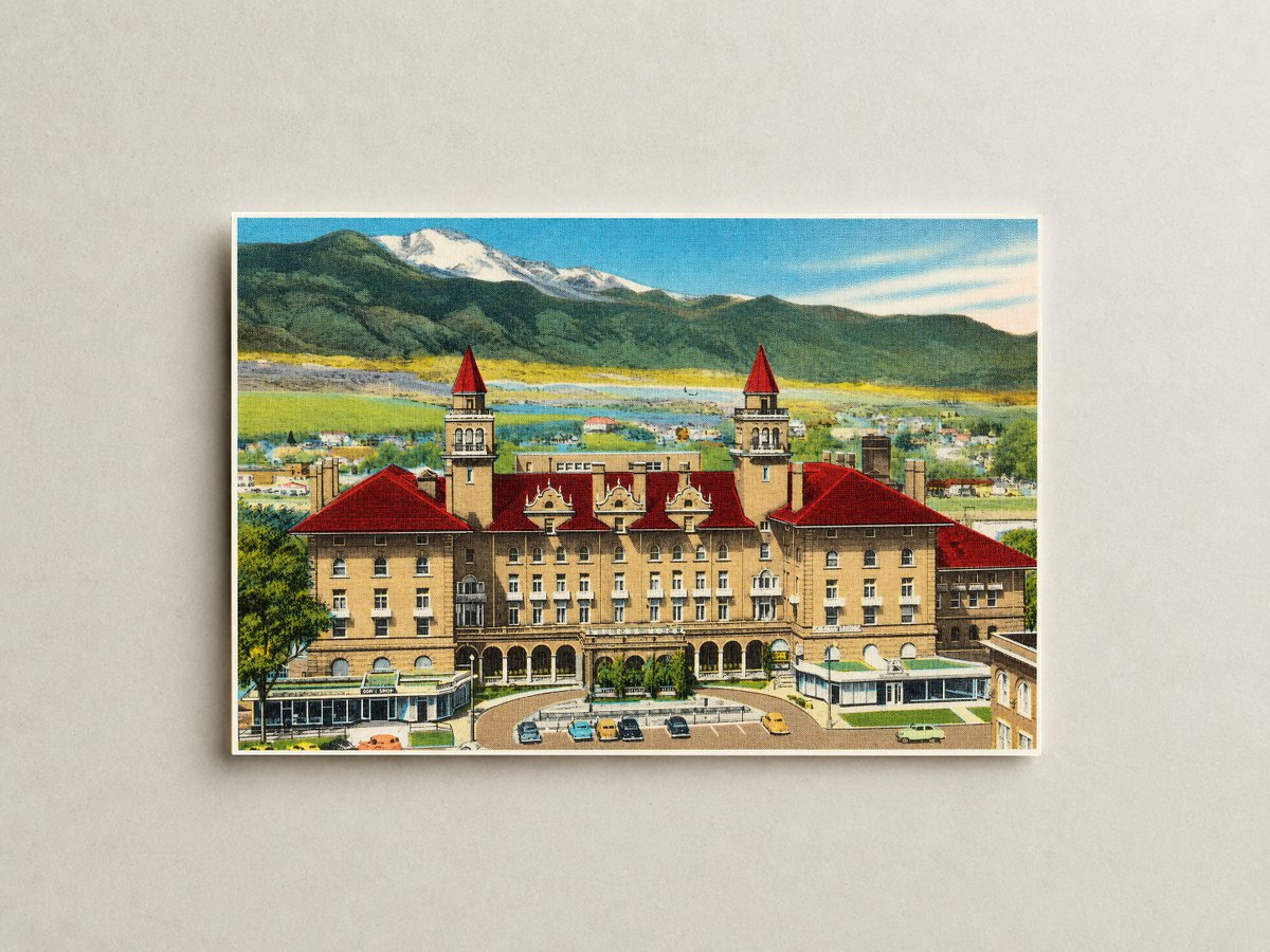 Colorado Springs, CO: Antlers Hotel with Pikes Peak, alt., 14,110 ft. in the distance