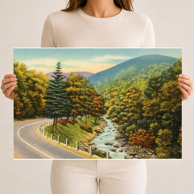 Road paralleling stream — Vintage Maryland Postcard