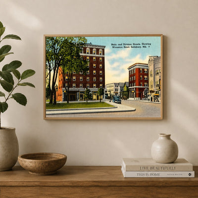 Main and Division Streets, showing Wicomico Hotel, Salisbury, MD — Vintage Maryland Postcard