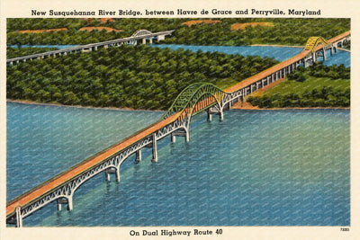 New Susquehanna River Bridge, between Havre de Grace and Perryville, Maryland — Vintage Maryland Postcard
