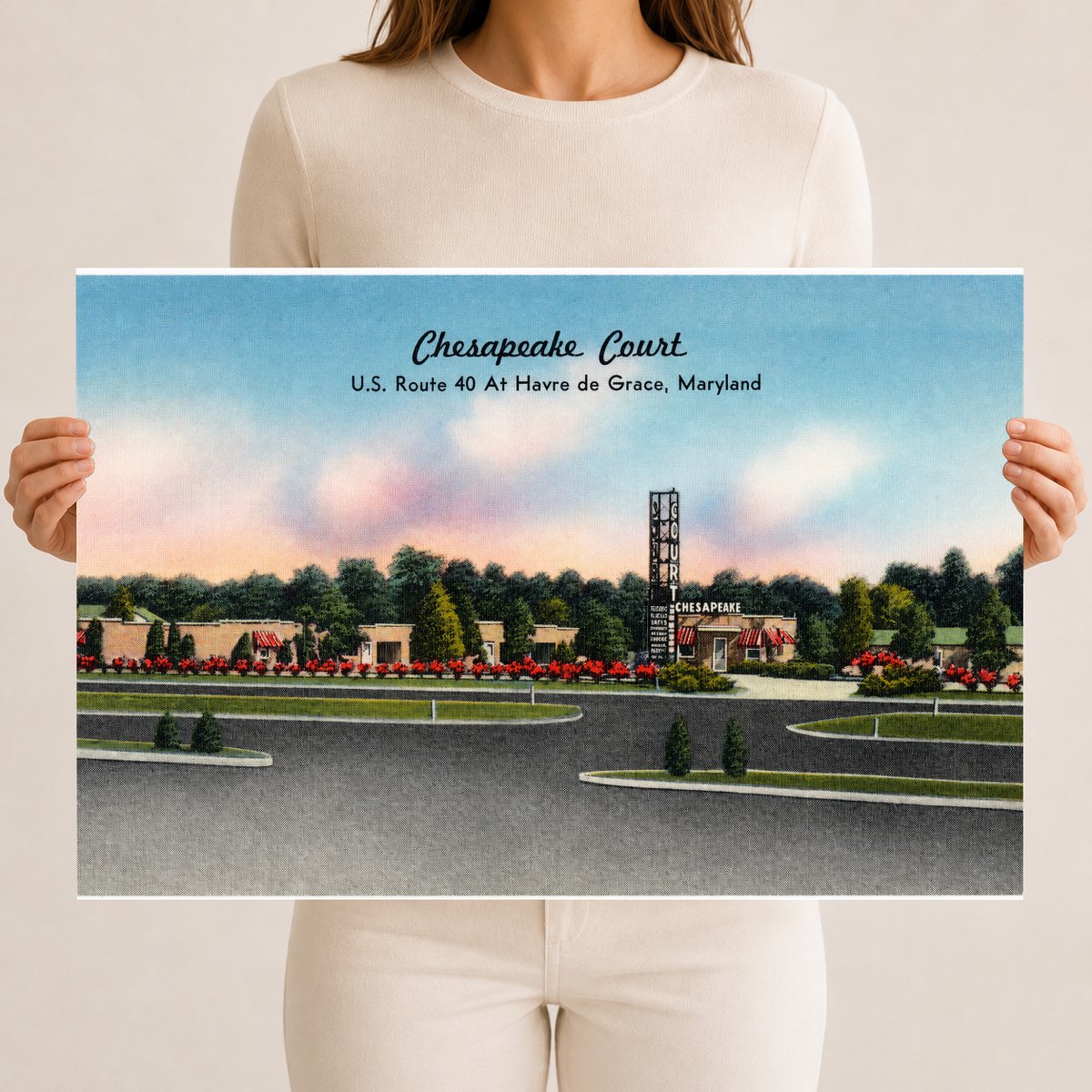 Chesapeake Court, U. S. Route 40 at Havre de Grace, Maryland — Vintage Maryland Postcard