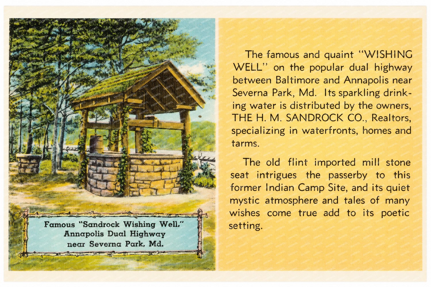 Famous "Sandrock Wishing Well", Annapolis Dual Highway near Severna Park, MD — Vintage Maryland Postcard