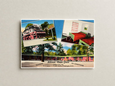 Hillcrest Motor Court, College Park, MD, U. S. Route 1 -- 5 miles north of Washington, D. C. — Vintage Maryland Postcard