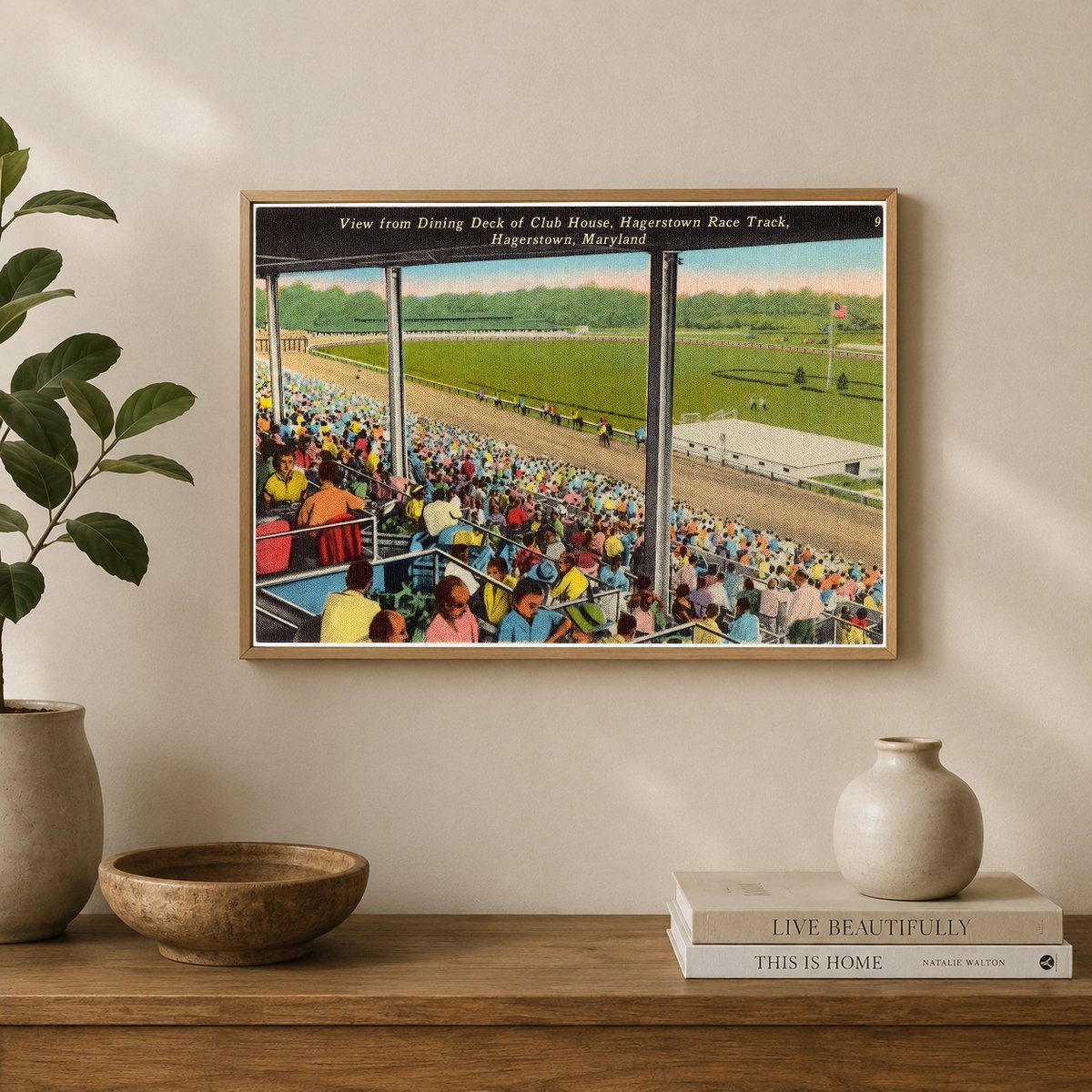View from dining deck of club house, Hagerstown Race Track, Hagerstown, Maryland — Vintage Maryland Postcard