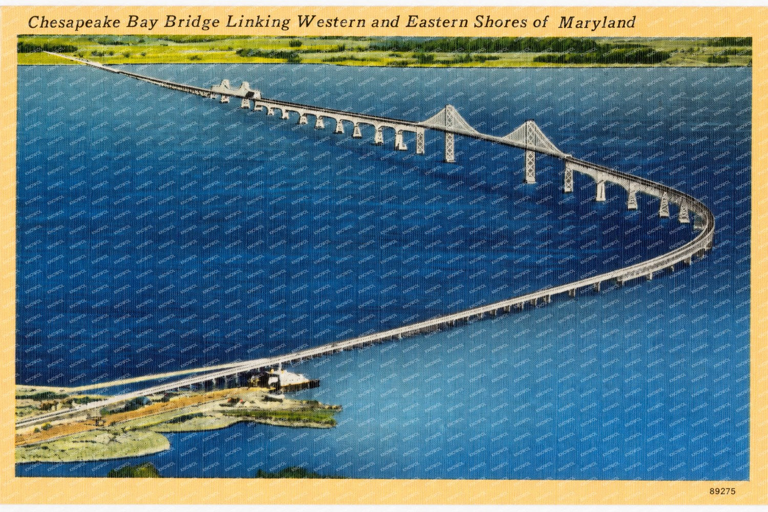 Chesapeake Bay Bridge linking western and eastern shores of Maryland — Vintage Maryland Postcard